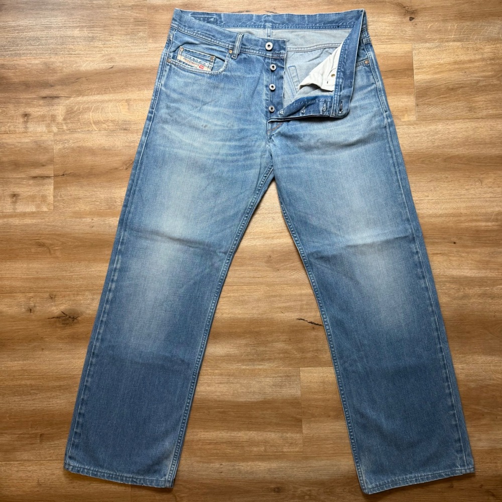 Diesel Kuratt Jeans Mens 36x31 Blue Baggy Fit Denim Button Fly Made In Italy Y2K